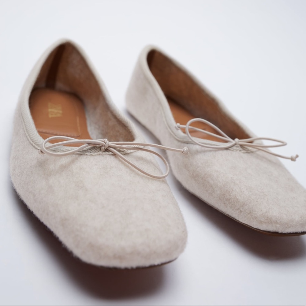 Zara Felt Ballet Flats - Sandy Brown - 39